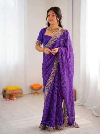 Faux Georgette Embroidered Bandhani Saree with Blouse for Women | RjPoshak