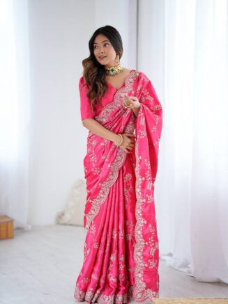 Designer Japan Satin Silk Saree for Women with Sequins Embroidery | Party Wear Saree | RjPoshak