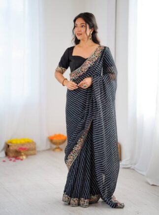 Designer Faux Georgette Saree with Sequins & Bandhani Print I RjPoshak