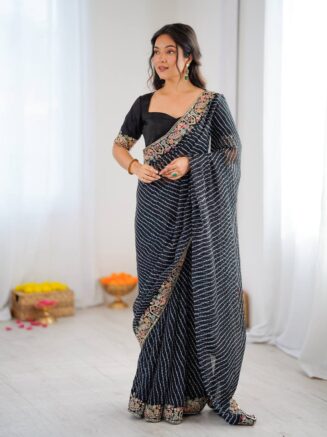Designer Faux Georgette Saree with Sequins & Bandhani Print I RjPoshak