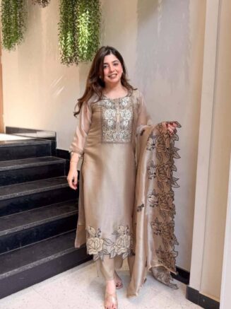 RjPoshak Mul Chanderi Designer Suit Set with Dupatta