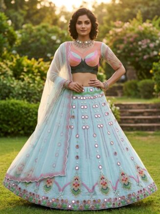 RjPoshak Mirror & Pearl Work Lehenga Choli