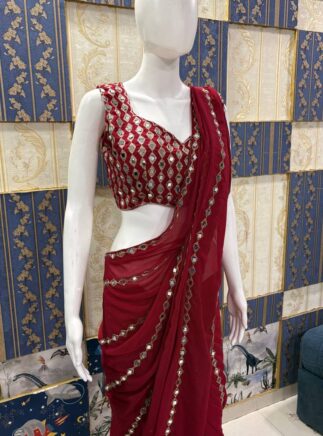 RjPoshak Mirror Work Saree in Faux Georgette
