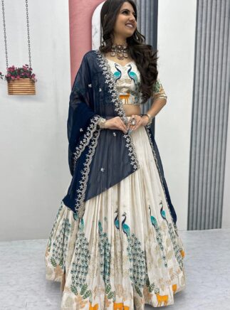 White Chinon Lehenga Choli with Zari Work I RjPoshak