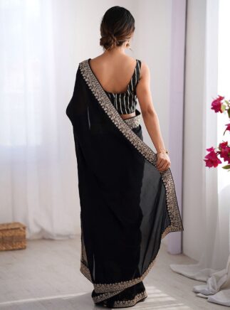 Black Rangoli Saree with Embroidered Blouse I RjPoshak
