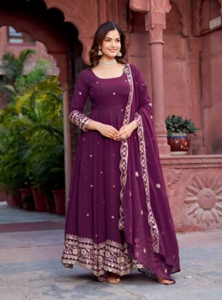 Faux Georgette Embroidered Gown Set I RjPoshak