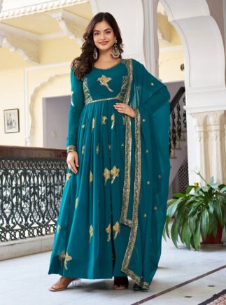 Designer Faux Georgette Gown Set with Sequins Work I RjPoshak