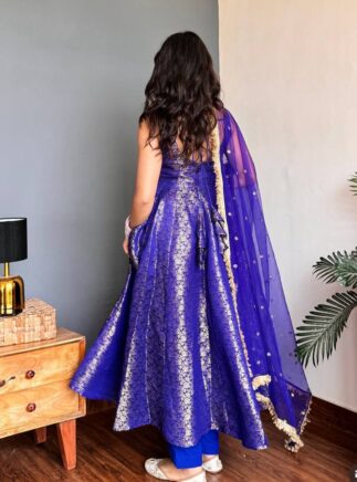 RjPoshak Designer Gown Set with Dupatta – Viscose Jacquard Party Wear Dress for Women