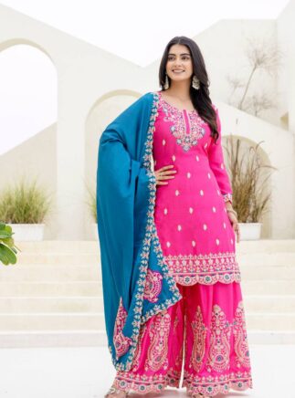 RjPoshak Heavy Chinon Silk Kurti Set with Dupatta | Designer Embroidered Festive Wear