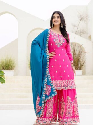 RjPoshak Heavy Chinon Silk Kurti Set with Dupatta | Designer Embroidered Festive Wear