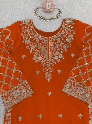 RjPoshak Designer Palazzo Set with Dupatta – Georgette Embroidered Kurta Palazzo Set for Women