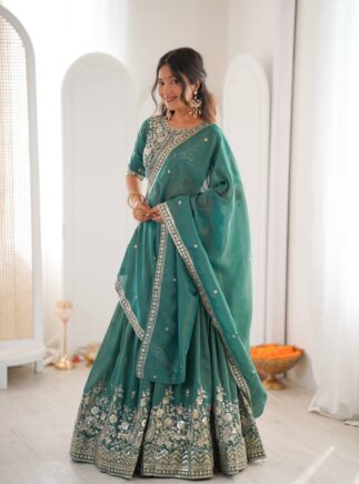 Designer Lehenga Choli Set for Women – Heavy Shimmer Silk Embroidered Festive Wear | RjPoshak