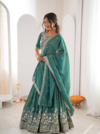 Designer Lehenga Choli Set for Women – Heavy Shimmer Silk Embroidered Festive Wear | RjPoshak