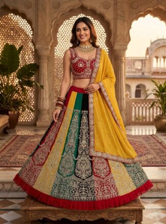 RjPoshak Faux Georgette Lehenga Choli with Sequins Work