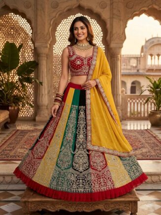 RjPoshak Faux Georgette Lehenga Choli with Sequins Work