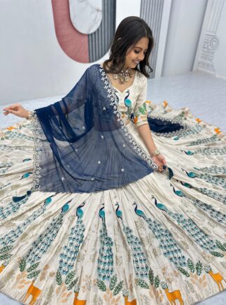White Chinon Lehenga Choli with Zari Work I RjPoshak