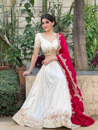 White Chinon Lehenga Choli with Zari Work I RjPoshak