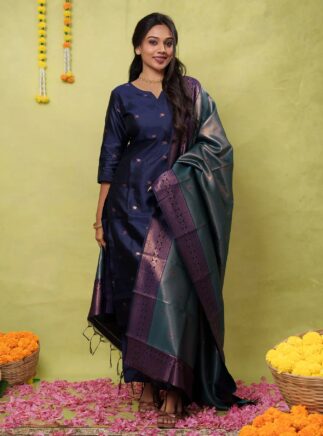 Blue Art Silk Kurta Pant Dupatta Set I RjPoshak