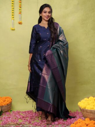 Blue Art Silk Kurta Pant Dupatta Set I RjPoshak