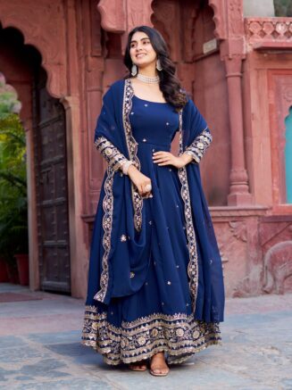 Faux Georgette Embroidered Gown Set I RjPoshak