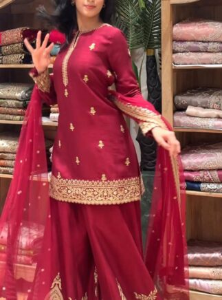 Designer Chinon Silk Suit Set with Dupatta for Women – Sequins Work Festive Wear | RjPos