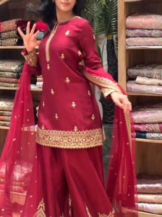 Designer Chinon Silk Suit Set with Dupatta for Women – Sequins Work Festive Wear | RjPos