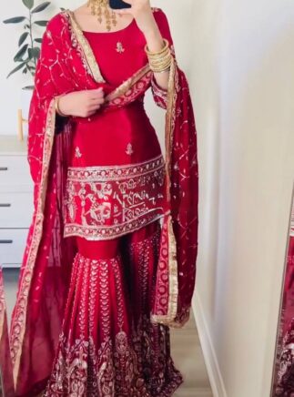 Designer Chinon Silk Sharara Set with Dupatta – Sequins Work Festive Wear for Women | RjPoshak