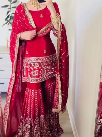 Designer Chinon Silk Sharara Set with Dupatta – Sequins Work Festive Wear for Women | RjPoshak