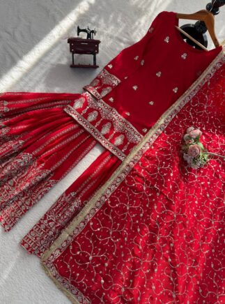 Designer Chinon Silk Sharara Set with Dupatta – Sequins Work Festive Wear for Women | RjPoshak