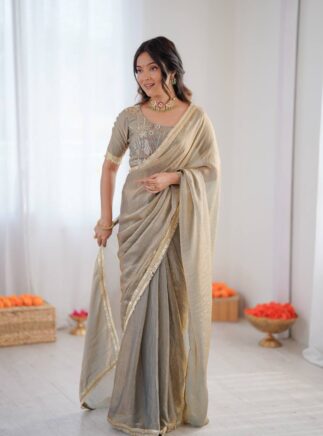 RjPoshak Ready to Wear Fendy Silk Saree – Fancy Lace Party Wear Saree with Designer Blouse