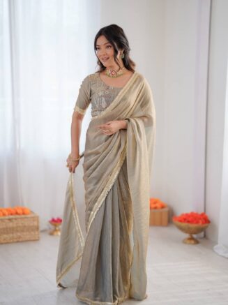 RjPoshak Ready to Wear Fendy Silk Saree – Fancy Lace Party Wear Saree with Designer Blouse