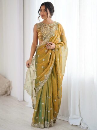 Green Fandy Designer Party Wear Saree I RjPoshak