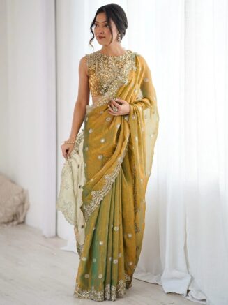 Green Fandy Designer Party Wear Saree I RjPoshak