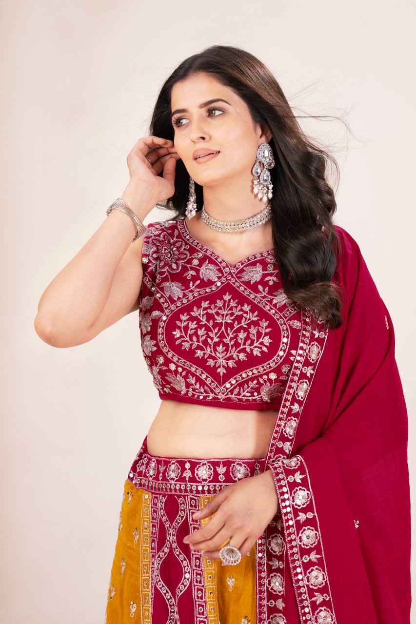 photo_4_2026-04-01_06-58-15 RjPoshak Vichitra Silk Lehenga Choli with Sequins Embroidery | Bridal & Wedding Wear