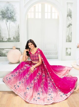 Pink Designer Lehenga Choli for Women – Chinon Silk Embroidered Festive Wear | RjPoshak