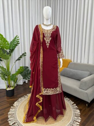 Designer Palazzo Suit Set with Dupatta | Georgette Sequins Festive Wear | RjPoshak