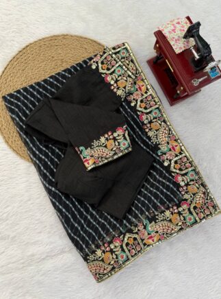 Designer Faux Georgette Saree with Sequins & Bandhani Print I RjPoshak