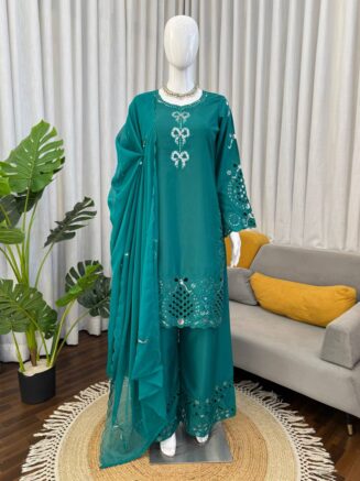 RjPoshak Designer Palazzo Set in Crepe Silk with Dupatta