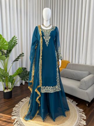 Designer Palazzo Set with Sequins & Lace Dupatta I RjPoshak