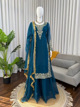 Designer Palazzo Set with Sequins & Lace Dupatta I RjPoshak