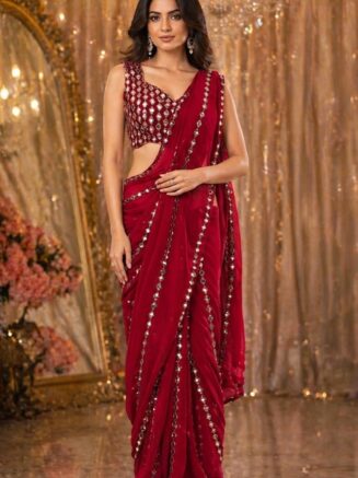 RjPoshak Mirror Work Saree in Faux Georgette