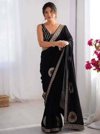 Black Rangoli Saree with Embroidered Blouse I RjPoshak