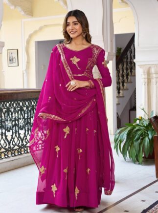 Faux Georgette Embroidered Gown Set I RjPoshak