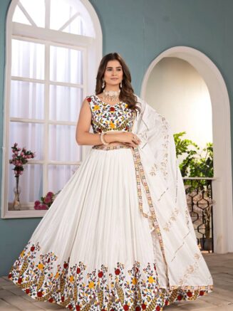 Home 23 RjPoshak Chinon Silk Lehenga Choli with Sequins Embroidery | Designer Wedding & Festive Wear