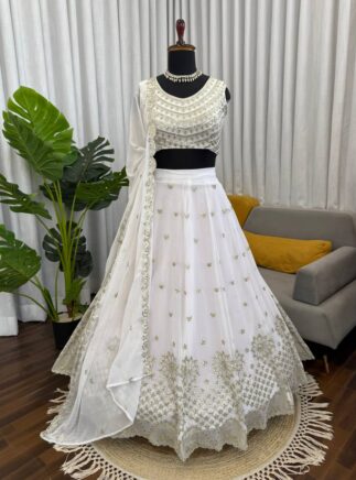 Designer Georgette Lehenga Choli with Dupatta – 4 Meter Flared Sequins Embroidered Wedding Wear RjPoshak