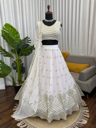 Home 26 Designer Georgette Lehenga Choli with Dupatta – 4 Meter Flared Sequins Embroidered Wedding Wear RjPoshak