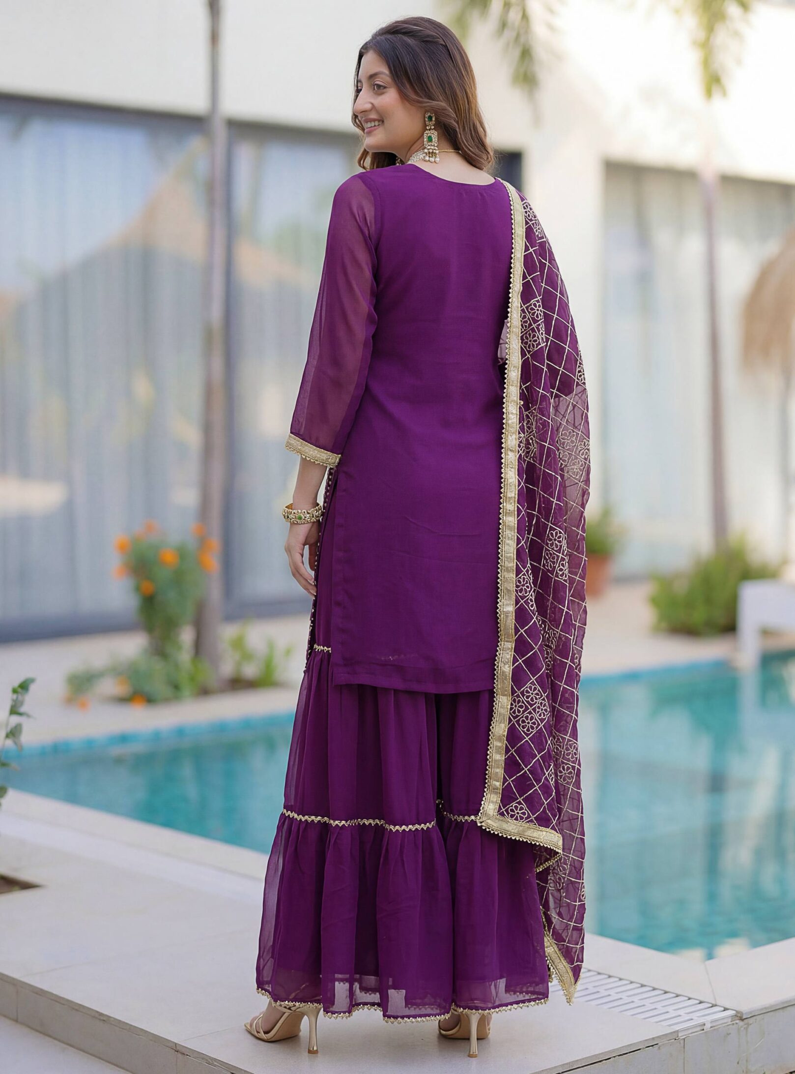 Designer Kurti Sharara Set for Women – Faux Georgette Embroidered Festive Wear | RjPoshak