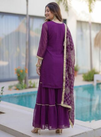 Designer Kurti Sharara Set for Women – Faux Georgette Embroidered Festive Wear | RjPoshak