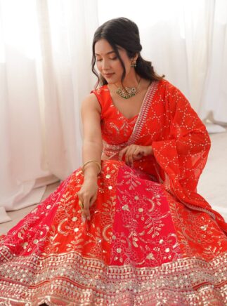 Faux Georgette Lehenga Choli with Dupatta for Women | Designer Embroidered Festive Lehenga | RjPoshak