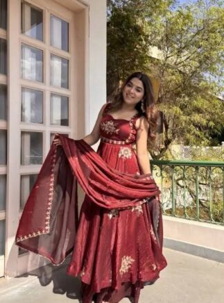 Designer Fendy Silk Kurta Palazzo Set with Dupatta for Women | RjPoshak